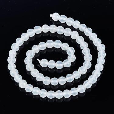 Imagem de 67 contas de selenita naturais de 6 mm brancas redondas soltas para fazer pulseiras de joias DIY, 1 fio de 38 cm, Medium, Selenita, Sem Pedra Preciosa