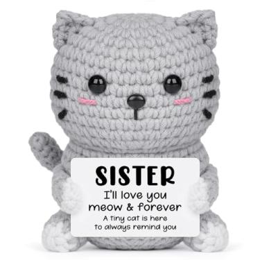 Imagem de AceThrills Sister Gift, Sister Birthday Gifts for Sister from Sister, Ideas Handmade Emotional Positive Mini Crochet Cat