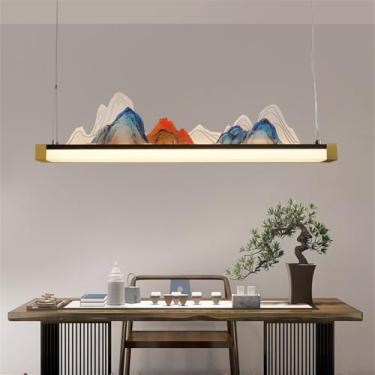 Imagem de Luminária pendente contemporânea de LED para restaurante, estilo chinês retrô, criativa, para balcão de bar, sala de estar, quarto, escritório, hotel ou casa de chá (Estilo 34 L121CM)