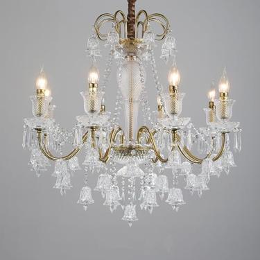 Imagem de Lustre contemporâneo de luxo com cristais dourados, estilo europeu, com iluminação LED, ideal para sala de estar, restaurante, quarto, villa, hotel, duplex, escada, loja de roupas, salão de