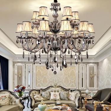 Imagem de Lustre de cristal prateado europeu para velas, luxuoso, para sala de estar, restaurante, quarto, hotel, villa, loja de roupas, salão de beleza, café, bar, karaokê, luminária pendente LED (DB