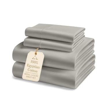 Imagem de Jogo de lençóis Queen Size 100% algodão egípcio – 1000 fios de cetim sedoso, conjunto de lençóis Queen com bolso profundo de 38 cm, naturalmente respirável, luxo de qualidade de hotel que você pode