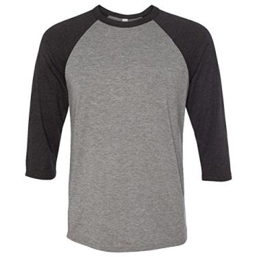 Imagem de Camiseta de beisebol Bella Canvas unissex de manga 3/4, Deep Heather/Black, X-Large
