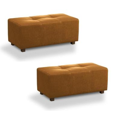 Imagem de Kit 2 Puffs Decorativos Merlin Sala De Estar Couro Caramelo Manchado G88 - Gran Belo