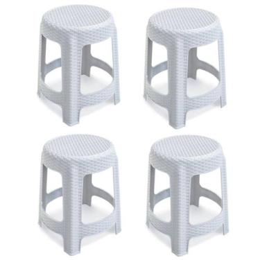 Imagem de Kit 4 Banquetas Banco Premium Rattan Branca 45x35 cm - Arqplast