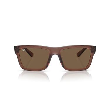 Imagem de Ray-Ban Óculos de sol retangulares masculinos Rb4396f Warren Low Bridge Fit, Marrom transparente/marrom escuro, 57 mm