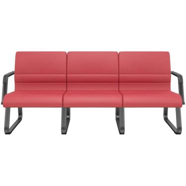 Imagem de Cadeira Longarina 3 Lugares Recepção Com Braço Pés Preto Lev P03 Vinil Vermelho - Lyam Decor