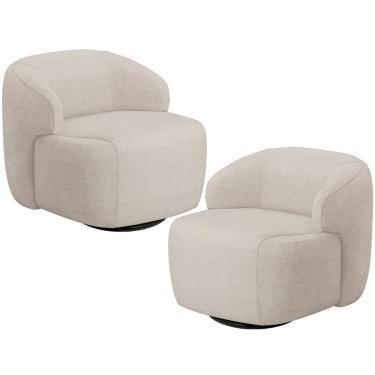 Imagem de Kit 02 Poltronas Decorativa Orgânica Giratória Para Sala Living Barolo L06 Linho Bege - Lyam Decor