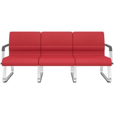 Imagem de Cadeira Longarina 3 Lugares Recepção Com Braço Pés Cromado Lev P03 Crepe Vermelho - Lyam Decor