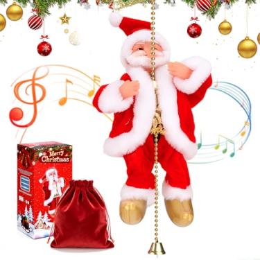 Imagem de Decoração musical de corda de escalada de Papai Noel atualizada 2025 para cima e para baixo, bateria animada 3AA Papai Noel elétrico na corda, enfeite de Natal de Papai Noel para escalada musical