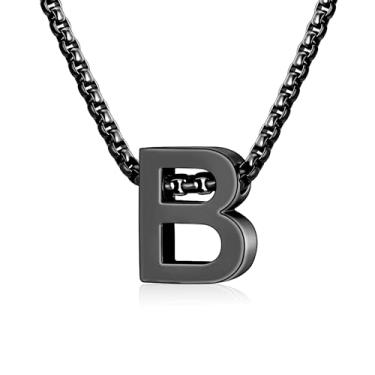 Imagem de VULETO Colar com letra A-Z com inicial A-Z, presente para meninos e homens, pingente de letra de aço inoxidável, enfeites de Natal, joias de aniversário, ideias de presentes para adolescentes e