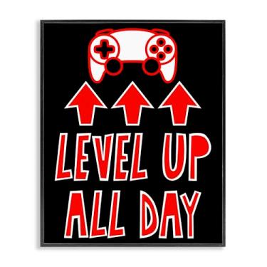 Imagem de Stupell Industries Level Up All Day Gamer Arte giclée emoldurada preta, design por Marcus Prime, 14 x 11