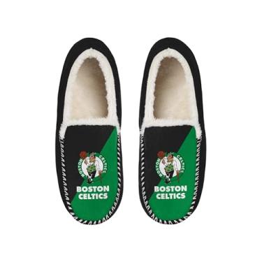 Imagem de FOCO NBA Pantufa mocassim unissex para adultos, oficialmente licenciada, com logotipo principal e forro de sherpa, Boston Celtics, 11-12 Women/9-10 Men