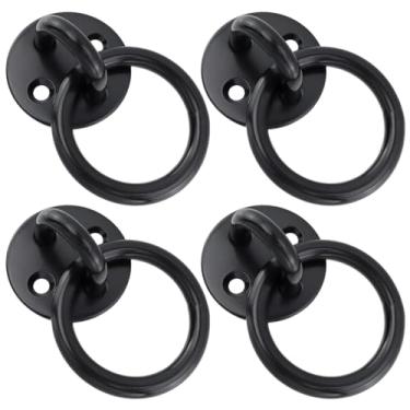 Imagem de Antrader Gancho redondo para placa de olho com anel, 4 peças de gancho de teto de aço inoxidável 304, ganchos pretos para montagem na parede, corda de ioga, redes, balanços, sacos de pancada