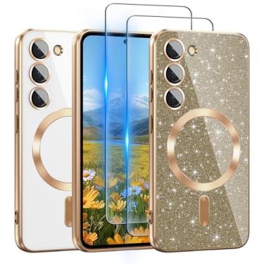 Imagem de ATUMP Capa para Galaxy S23+ Plus compatível com MagSafe, [cartão de glitter e 2 peças de películas HD] Linda capa brilhante brilhante [nunca amarela], fina, à prova de choque, antiarranhões, capa