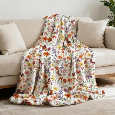 Imagem de GLOBLELAND Manta de flores silvestres 150 x 129 cm, cobertor de flanela, lavável, cobertor felpudo para sofá, cadeira, sofá, cama, dormitório, casa
