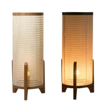 Imagem de Luminária de Chão Ravely Tripé de Madeira Maciça e Cúpula de Palha Indiana Sintética