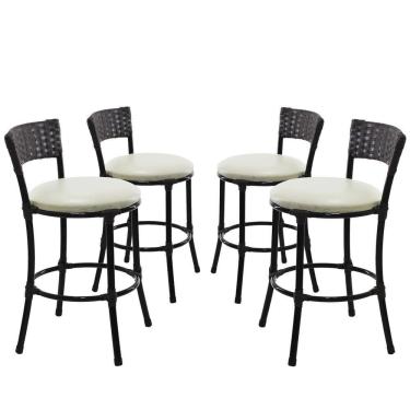 Imagem de 4 Banquetas Forts Baixa Ferro Fibra Sintética Preto Assento Branco