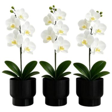 Imagem de Trio de Vasos para Plantas ou Folhagens Decorativo Linhas Sala Banheiro Escritório Orquídeas(Preto)