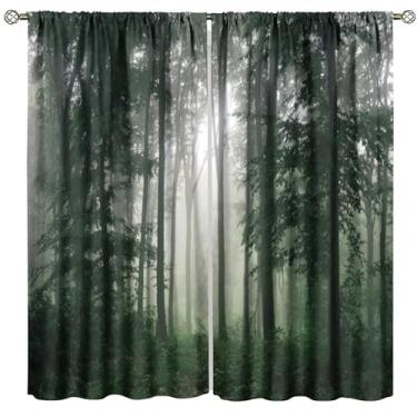 Imagem de Cortina florestal, neblina verde natural neblina floresta, tratamento para janela, quarto, sala de estar, conjunto de 2 painéis, tamanho total 107 cm L x 114 cm C