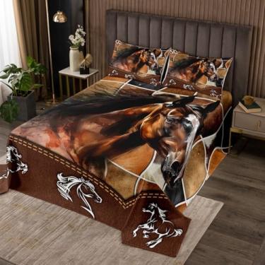 Imagem de Colcha de cavalo marrom, tamanho king, estampa de pele de vaca, 3 peças para decoração de quarto de crianças, meninas, meninos, adultos, conjunto de edredom de caubói ocidental, capa de edredom de