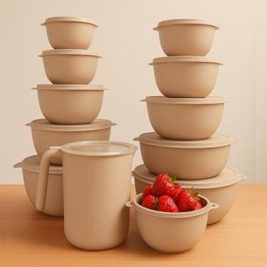 Imagem de Kit Conjunto 10 Potes Bowl + Jarra Cozinha Saladeira Pote Marmitas Plástico (Bege)