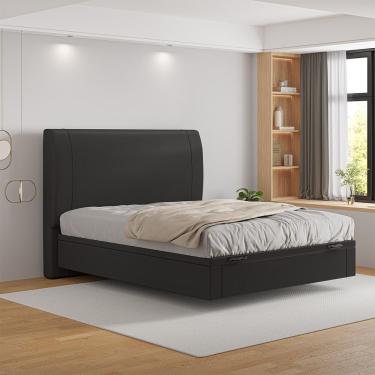 Imagem de Cama Baú Flutuante Space Casal Couro Ecológico Pu - Skybox Cor Pu Preto