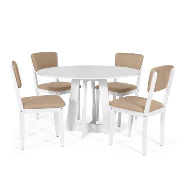 Imagem de Mesa De Jantar Redonda Montreal Branca Com 4 Cadeiras Estofadas Ella Branco/bege