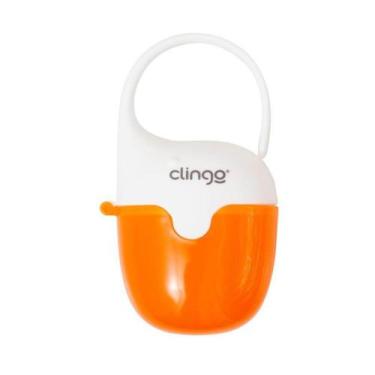 Imagem de Porta Chupeta com Alça Plástico Laranja para Bebê Clingo