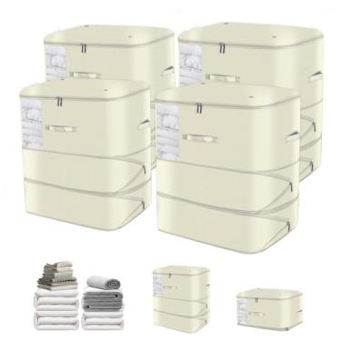 Imagem de Pacote com 4 sacos de compressão que economizam espaço com janela transparente | Organizador de armário reutilizável para roupa de cama, colcha, travesseiros| Cubos de embalagem de compressão de