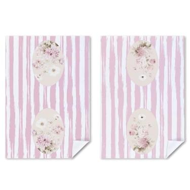 Imagem de Cabana Bro Conjunto de 2 toalhas de cozinha florais rosa vintage, flores silvestres retrô Cottagecore rosa listradas toalhas de mão decorativas para banheiro, decoração de banheiro feminino, 40 x 61