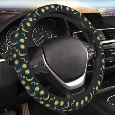 Imagem de Capa de volante Gold Celestial Bodies Moon Sun para mulheres e meninas, capa de volante antiderrapante de 38 cm para caminhão automotivo SUV
