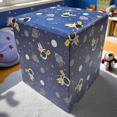 Imagem de Puff Banqueta Quadrado Cubo Decorativo Courino E Suede Astronauta Courino