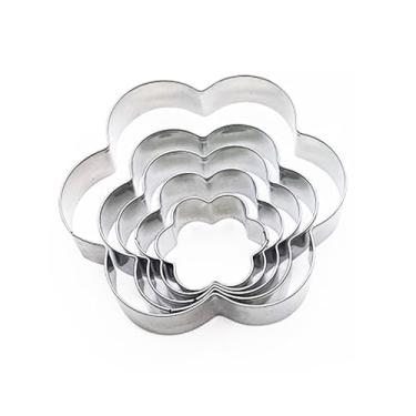 Imagem de 5 pçs/conjunto de moldes de cortador de biscoito de flor, carimbo, ferramentas de decoração de bolo, molde de biscoito, fondant de Natal, ferramentas de decoração de aço inoxidável, cortador de