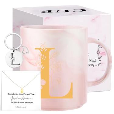 Imagem de Presentes de Natal com monograma para mulheres, caneca de chá de cerâmica inicial de 325 ml com colar, presente de aniversário exclusivo para sua esposa, professora, amiga, mãe, G