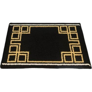 Imagem de Tapete de entrada antiderrapante com padrão de moldura linear, cozinha doméstica, tapete confortável, 2 tons de cor 43 x 71 cm (preto)