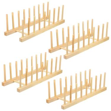 Imagem de Meyeyaia 4 peças escorredor de pratos de bambu, organizador de tampa de prato de armário de cozinha, prateleira vertical de madeira para louças, tampas, tábuas de corte, tigelas, copos, impressões em
