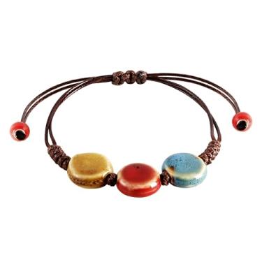 Imagem de MINACHI Pulseira com cordão ajustável com contas de cerâmica boêmia, hippie boho, joia de verão, presente para mulheres, Adjustable, Cerâmica, Sem Pedra Preciosa