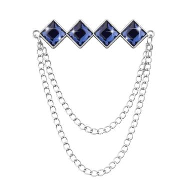 Imagem de Broche de pedra preciosa corrente pendurada broche de lapela para homens ternos de metal borla corrente colarinho alfinetes terno broche vintage cristal strass broches para homens casamento negócios