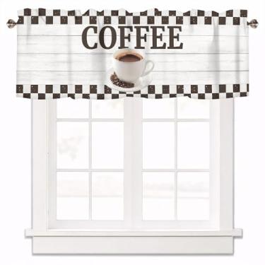 Imagem de XYTIDUKEJI Cortinas de sanefas com bolso de haste, xícara de café vintage de 106 x 30 cm e design xadrez - tratamentos de janela de filtragem para cozinha pequena sobre pia, quarto, decoração de