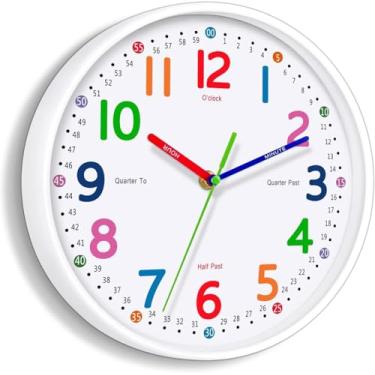 Imagem de Relógio de parede infantil: relógios de parede para ensino de horas silenciosos sem tique-taque operado por bateria, relógio moderno rústico de fazenda decorativo para cozinha sala de estar quarto (20