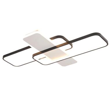 Imagem de Luminária de teto LED moderna e dimerizável para sala de estar, preta, quadrada, com luz quente (3000K-6000K) e controle remoto para luz fria. Ideal para quarto, sala de jantar e escritório,