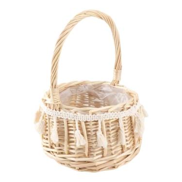 Imagem de Cocoarm Cesta de Flores de Vime Tecido, Cesta de Cesto de Feminina de Fábrica de Palha para Segurar Pétalas Presentes de Doces Com Cor Marrom (L)