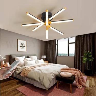 Imagem de Luminária de teto LED linear dimerizável Ø61cm, luminária grande para sala de estar com design floral criativo, moderna, minimalista, nas cores preto e dourado, ideal para quarto, escritório