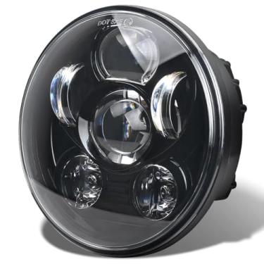 Imagem de Farol de LED de 5,75 polegadas compatível com Davidson Sportster, Dyna, Street Bob, Low Rider, Wide Glide, Iron 883 Softail Triple Farol (preto)