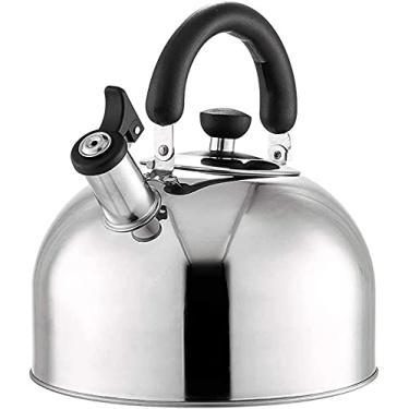 Imagem de Chaleira de fogão, bule de chá para fogão, chaleira de acampamento, chaleira de aço inoxidável, apito doméstico, água quente, aço inoxidável 304 com alça
