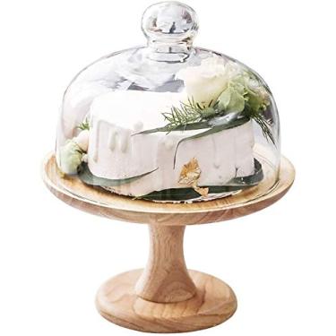 Imagem de 3FLQOOPP Suportes de bolo para mesa de sobremesa bandeja de bolo alta de madeira capa de vidro doméstica bandeja de pastelaria bandeja de sobremesa com tampa exibição de mesa de sobremesa de frutas