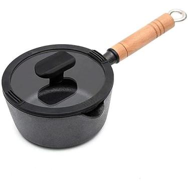 Imagem de Suplemento de comida de bebê sem revestimento panela de leite de ferro fundido antiaderente panela de ensopado preta com tampa Caçarola 1,3L, 1,65L