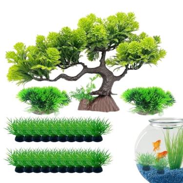 Imagem de Conjunto de plantas verdes para aquário de peixes, simulação de betta, decoração de árvore divertida, paisagem de aquário para casa