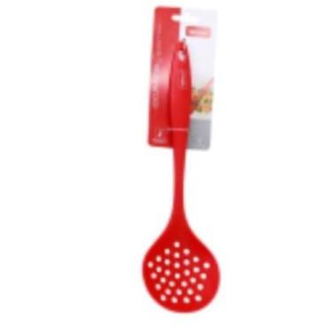 Imagem de Escumadeira de Silicone Vermelha, 33 cm, Resistente a Altas Temperaturas, Antiaderente, Ideal para Frituras e Massas